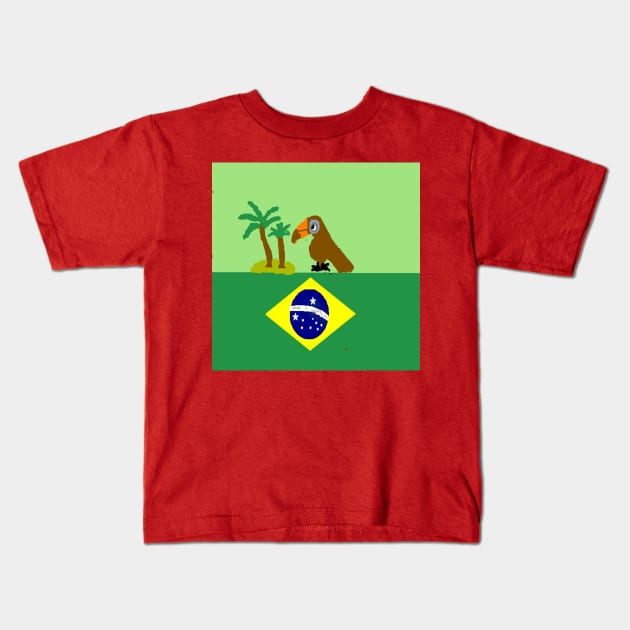 Sporty Brazil Design on Red Background Kids T-Shirt by 2triadstore